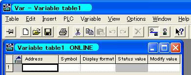 変数テーブルウィンドウが開く